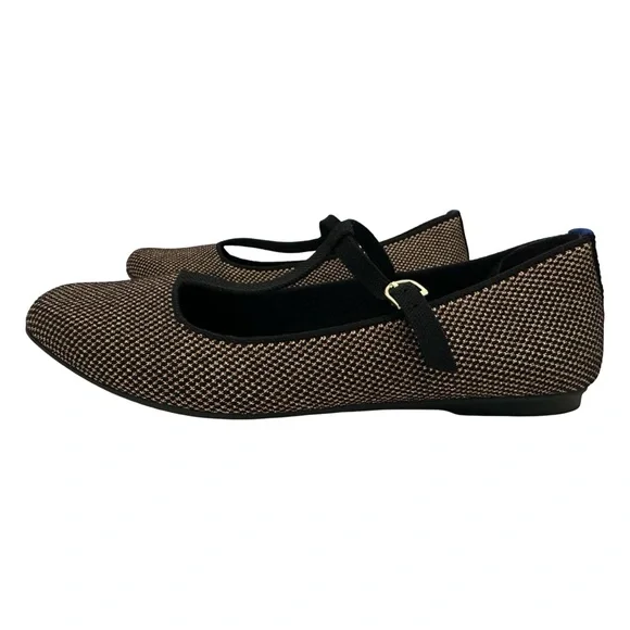 Rothy's T-Strap Mary Jane Flats Bronze Black Metallic Knit Women's Size 9 - Picture 7 of 10